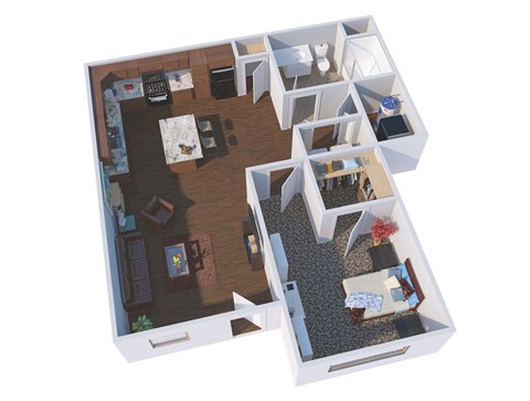 Floor plan for 1 bed, 1 bath, 779 sqft